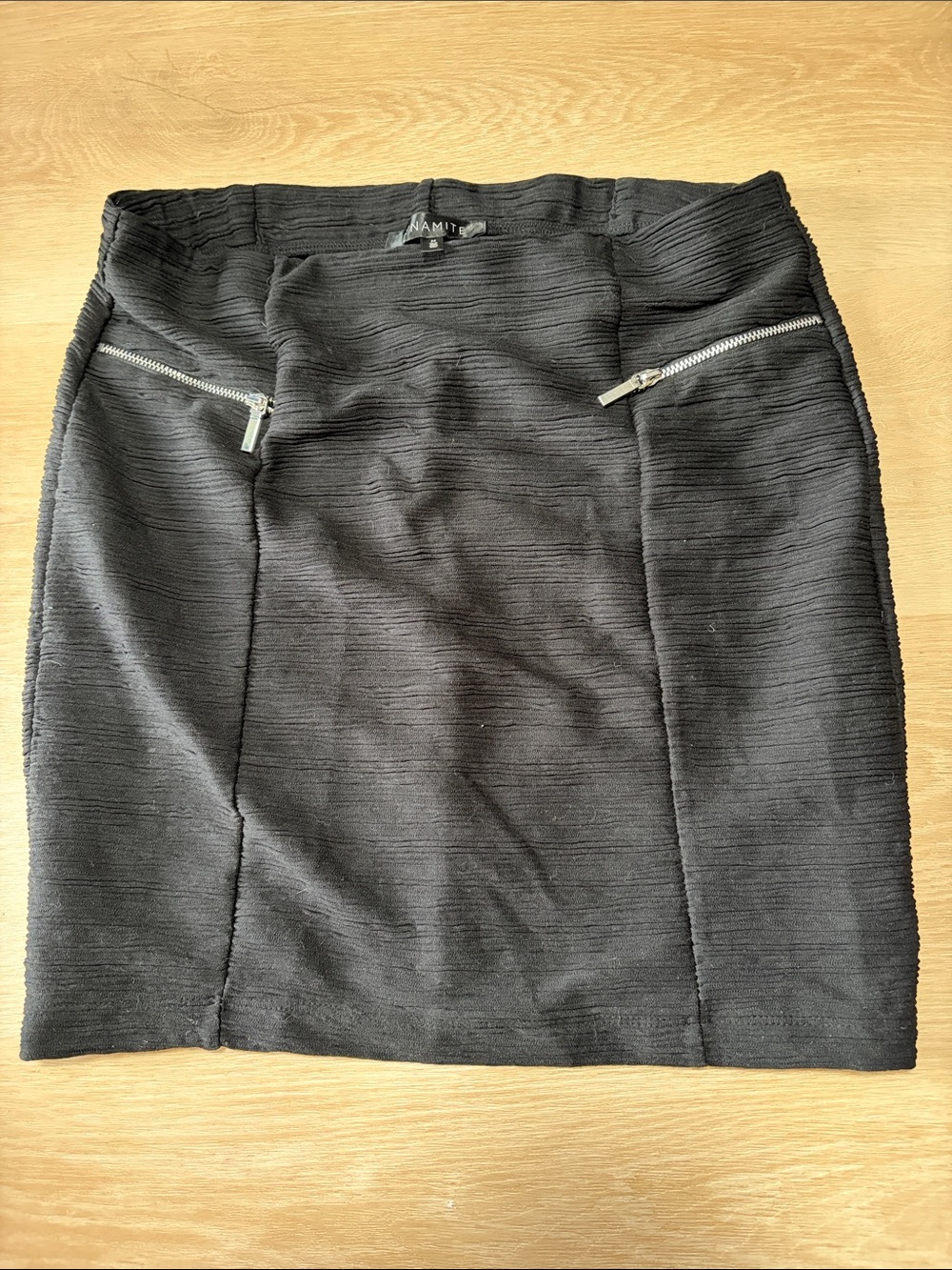 Dynamite Black Ribbed Mini Pencil Skirt with Silver Zip Accents